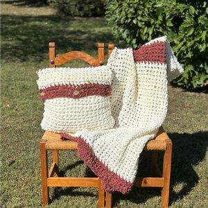 Handmade Chenille Crochet Blanket & Matching Pillow